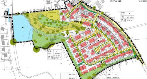 So soll das neue Baugebiet in Allersheim aussehen. Der Gemeinderat hat den Entwurf von Architektin Christa Schwarzmoser abgesegnet.Gemeinde Schwindegg