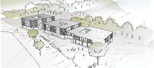Soll zum Jahreswechsel 2024/25 fertig sein: der neue Schulkomplex. Grafik: Krug Grossmann Architekten