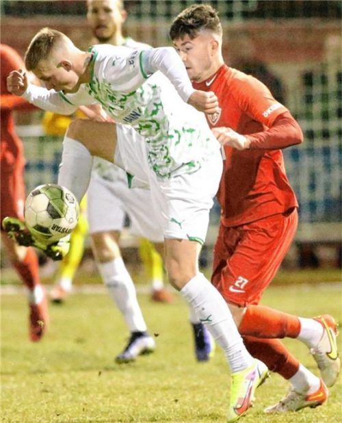 Buchbachs Moritz Sassmann (rechts) bedrängt den Fürther Natanas Zebrauskas.Foto Michael Buchholz