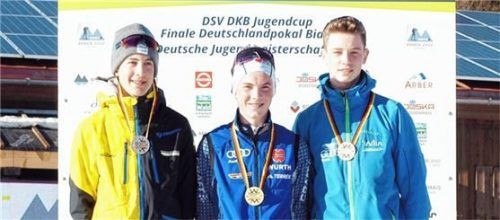 Die Sieger der Verfolgung: Finn Zurnieden (SV Kirchzarten), Korbinian Kübler (SC Hammer) und Clemens Böhme (SG Schmiedeberg, von links).Foto Bernhard Kübler
