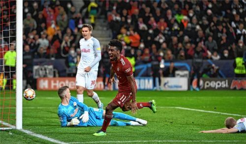 Kingsley Coman freut sich über den späten 1:1-Ausgleich beim Hinspiel in Salzburg. Foto dpa-Bildfunk/Sven Hoppe