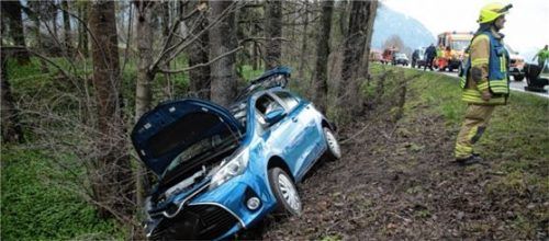 Bevor das Unfallauto zum Stehen kam, touchierte es mehrere Bäume am Straßenrand. Foto Lamminger
