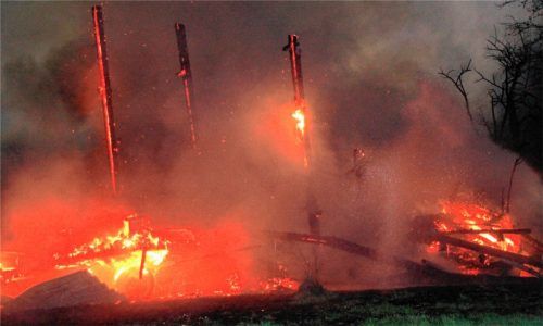 Die Halle, eine Holz-Stahl-Konstruktion, stand lichterloh in Flammen. Foto Reisner
