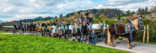 Frühstart am Samerberg: In Törwang wurde der 30 Meter lange Maibaum unter dem Jubel vieler Zuschauer bereits am vergangenen Wochenende aufgestellt. Foto Nitzsche