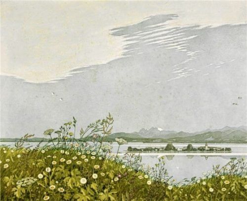 Rudolf Sieck: „Frauenchiemsee“. Farbradierung, entstanden um 1910. Weiand