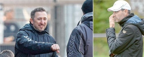 Trainerwechsel in Bruckmühl: Für Maik Blankenhorn (rechts) übernimmt der Priener Harry Mayer, zuletzt Co-Trainer beim Regionalligisten Wacker Burghausen. Fotos Christian Butzhammer/Franz Ruprecht
