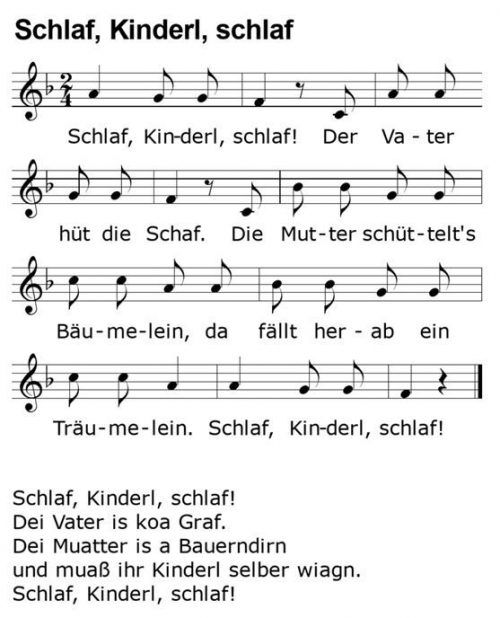 Zwei von vielen möglichen Texten für dieses früher weit verbreitete Einschlaflied. re
