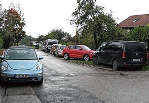 Obwohl das Parken dort verboten ist, beschädigen zahlreiche Autos den Grünstreifen „Am Rain“.Foto Steffenhagen