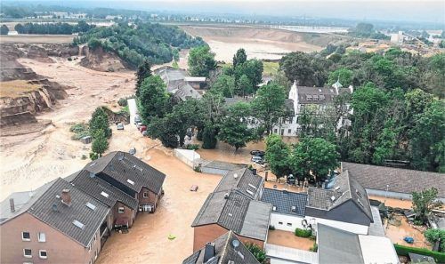 Überschwemmungen in Erftstadt-Blessem in NRW: Das Extremwetterereignis „Bernd“ sorgte im Sommer 2021 für horrende Schäden.Foto dpa/Rhein-Erft-Kreis