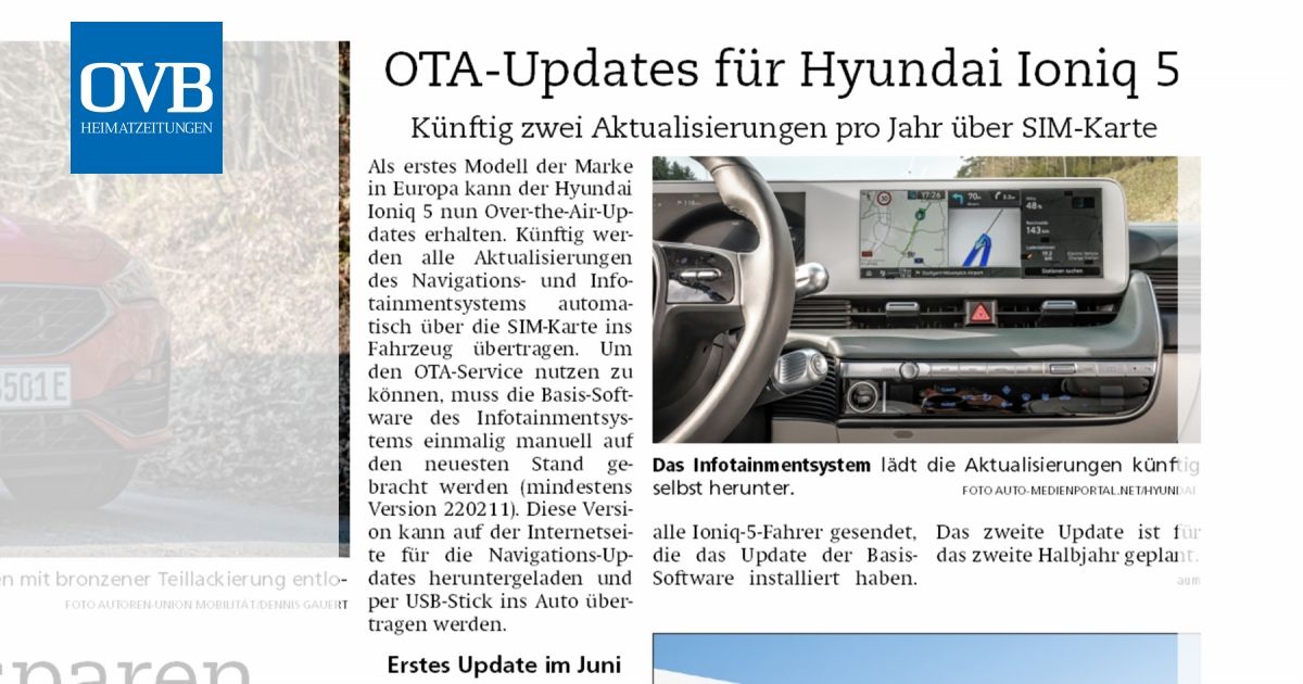 OTA-Updates für Hyundai Ioniq 5 - OVB Heimatzeitungen