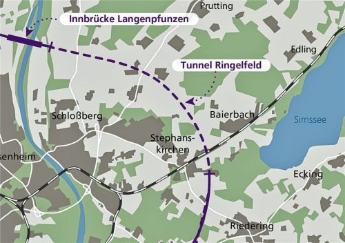 Wird aus der Brenner-Nordzulauf-Brücke nach Langenpfunzen vielleicht doch noch ein Tunnel? Und beginnt der Tunnel Ringelfeld möglicherweise schon in Riedering? Die Bahn will sich im September dazu äußern. Klinger (OVB)