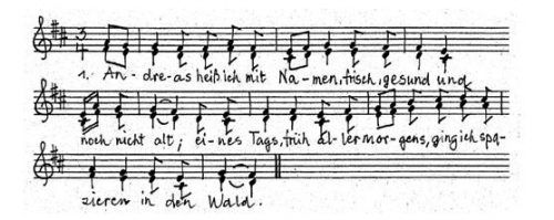 Aufzeichnung Wastl Fanderl (1946), Notenschrift Professor Walter Deutsch, Wien, 1990. Foto Schusser
