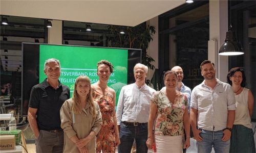 Der neu gewählte Vorstand: (von links) Franz Meier, Magdalena Schwaiger, Antonia Heil, Robert Lappy, Astrid Schenk, Bastian Trieb, Florian Stephan und Susanne Heunisch.Foto Bündnis 90/Die Grünen