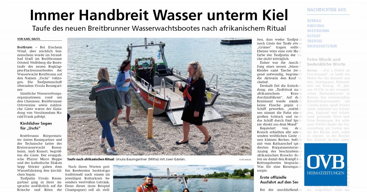 Eine Handbreit Wasser Unterm Kiel Text Immer Handbreit Wasser unterm Kiel - OVB Heimatzeitungen