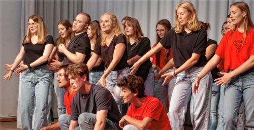Die Performance-Klasse der Musikschule mit Lukas Gahabka (hinten, Dritter von links) als Solisten.Foto Musikschule Rosenheim