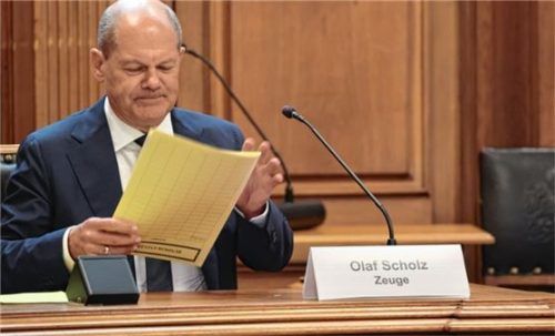 Bundeskanzler Olaf Scholz im Parlamentarischen Untersuchungsausschuss „Cum-Ex“ in Hamburg. Foto dpa