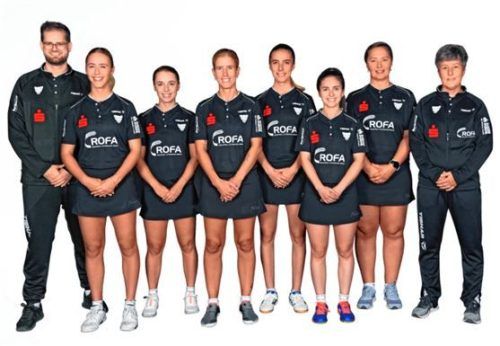 Kolbermoors Trainer Michael Fuchs kann in dieser Saison mit Naomi Pranjkovic, Linda Bergström, Kristin Lang, Laura Tiefenbrunner, Solomiya Brateyko und Svtelana Ganina und BTTV-Verbandstrainerin Krisztina Toth (von links) fest planen. Foto Fotostudio Bellisimo Kolbermoor/Gerhard Erlich