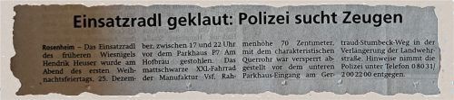 Skandalöser Diebstahl: die Originalmeldung vom Dezember 2021. re