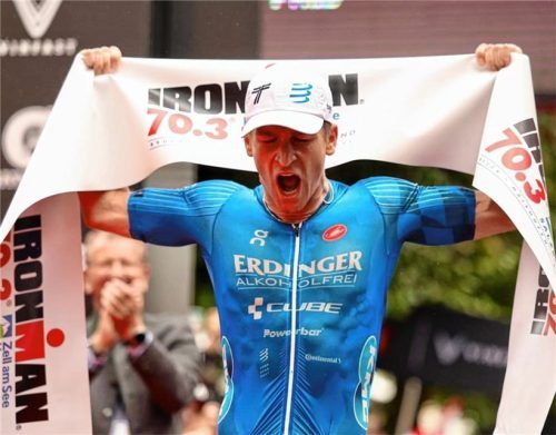 Überlegene Vorstellung beim Ironman 70.3 Zell am See-Kaprun: Der Unterwössener Profi-Triathlet Frederic Funk gewann das Mitteldistanz-Rennen souverän. Foto James Mitchell