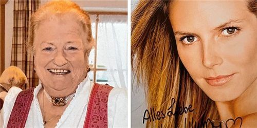 Agathe Zwickl hat einen Ordner mit 160 Autogrammen, darunter ist auch eine Karte von Topmodel Heidi Klum. Foto re