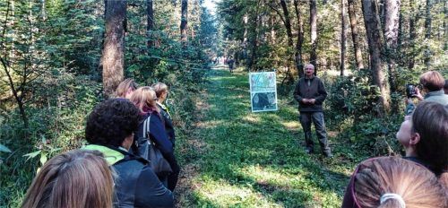 Forstbetriebsleiter Andreas Traidl stellt sein Waldumbaukonzept zum Klimawandel im Auwald in Rohrdorf vor.Foto AELF