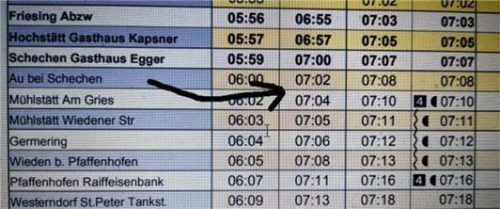 Im Fahrplan ist der Stopp Schechen-Au aufgelistet.