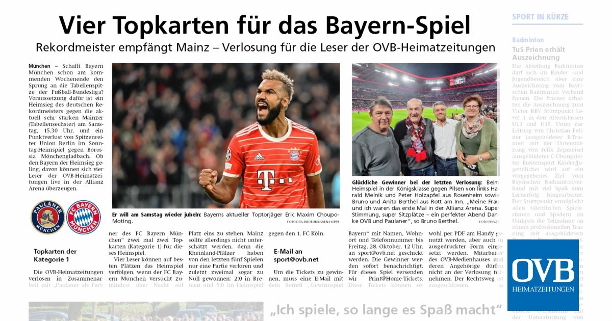 Vier Topkarten für das BayernSpiel OVB Heimatzeitungen