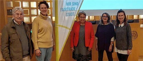 Bei der Zusammenkunft des Fördervereins Fairtrade-Stadt Rosenheim: (von links) Georg Schmid, Kassenprüferin Antonia Heil, Vorsitzende Dr. Beate Burkl, Stellvertreterin Regina Georg und Schatzmeisterin Andrea Michael. Foto Burkl