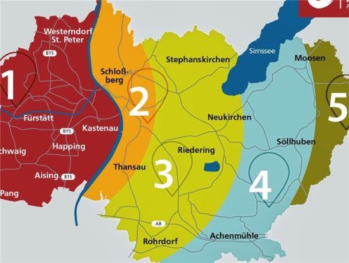 Die Tarifzonen des Anrufsammeltaxis reichen im Riederinger Gemeindegebiet bis weit in den Osten.Foto swro