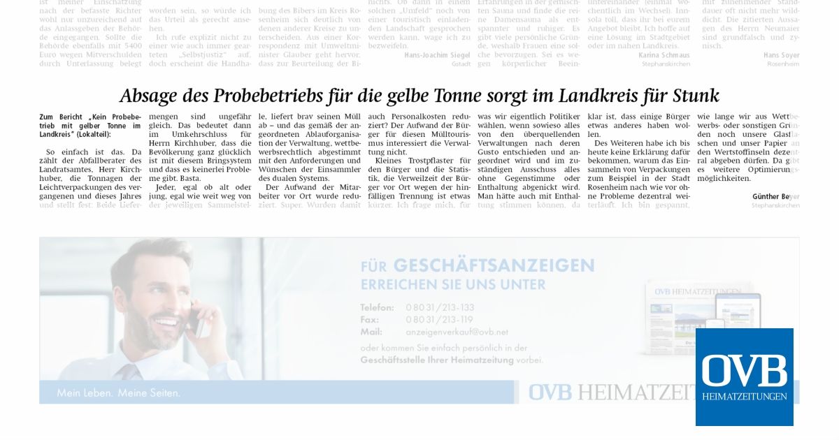 Absage des Probebetriebs für die gelbe Tonne im Landkreis für Stunk OVB Heimatzeitungen