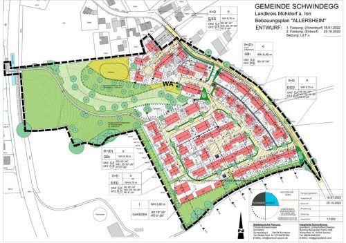 So soll das geplante Baugebiet Allersheim aussehen: 47 Bauparzellen werden dort entstehen. Die Nachfrage ist deutlich höher. Die Gemeinde hat aktuell 180 Anmeldungen.  Gemeinde Schwindegg