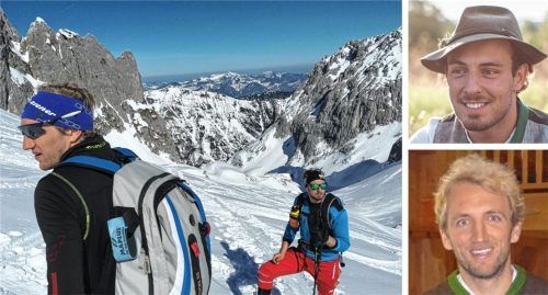 „Brüder im Geiste“ – So bezeichnet Wolfgang Wörndl seinen Sohn Dominik (oben) und dessen Freund Michael Ortner. Beide sind in einer Lawine verstorben (unser Bild links zeigt sie bei einer Skitour in früheren Zeiten). Die „Dominik- Wörndl-Stiftung“ will solche Unfälle verhindern und über Risiken aufklären. Foto Wörndl