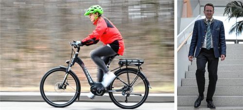 Bürgermeister Stephan Schlier (rechtes Bild) will als „attraktiver Arbeitgeber“ städtische Mitarbeiter beim Kauf von E-Bikes fördern. Foto dpa/re/Fotomontage