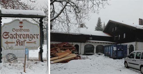 Die Abrissarbeiten am Sachranger Hof laufen. Doch was kommt danach? Darüber sind sich die Unternehmer und der Gemeinderat aktuell uneinig. Foto Rehberg