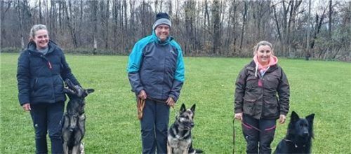 Die stolzen Absolventen der Herbstprüfung: (von links) Stefanie Reißaus, Helga Wendlinger und Katrin Demleitner mit ihren vierbeinigen Partnern. Foto re