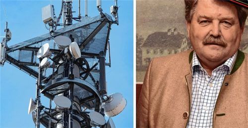 Ein Funkmast mit 5G-Modulen in Pittenhart – genau das will ein Bürgerbegehren verhindern. Laut Bürgermeister Josef Reithmeiter hat der Gemeinderat nun mehrere Möglichkeiten. Foto Collage: picture alliance/dpa/Richter
