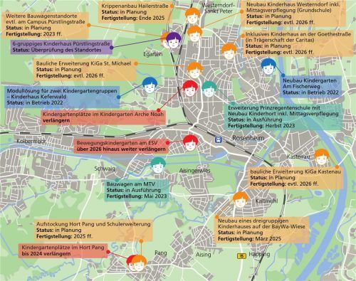 Eine Übersicht über die geplanten beziehungsweise bereits abgeschlossenen Kita-Projekte in der Stadt. Klinger