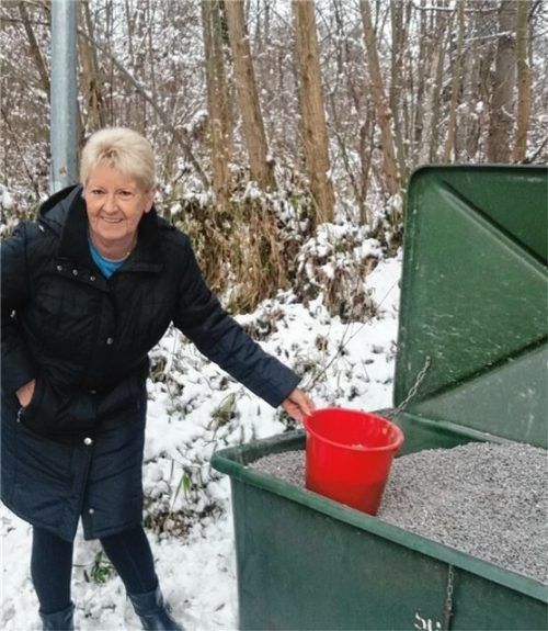 Freude über die neue Streugutkiste: Ingeborg Dworaczek lobt den Baubetriebshof Rosenheim für seine rasche Reaktion. Foto privat
