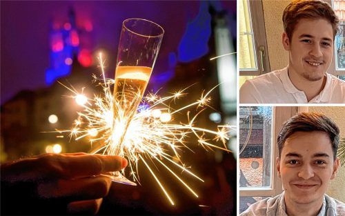 Für die Silvesterfeier: Die beiden Studenten David Rose (kleines Bild oben) und Lorenz Wendlinger (unten) haben einen Gesundheits-Shot entwickelt, der unter anderem den Folgen eines Katers entgegenwirken kann. Foto Montage: dpa/picture alliance/Recovertea