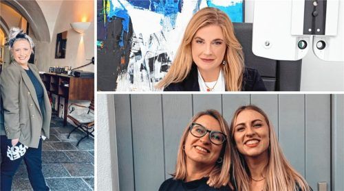 Jasmin Bannas (links), Christina Weindl (oben rechts) und Yvonne und Selina Weber sind glücklich mit ihrer Selbstständigkeit. Foto privat/ Collage: re