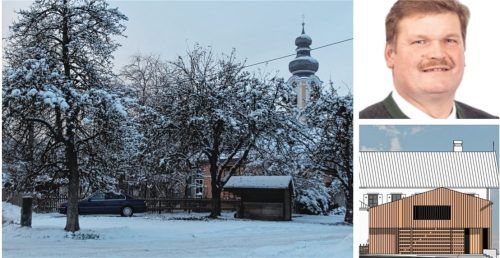 Mitten in Berbling soll ein Dorfgemeinschaftshaus entstehen. Stadträte wie der Berblinger Johann Schweiger (CSU) halten dieses für dringend notwendig. Foto Hadersbeck/re/Architekt Benno Bauer (Visualisierung)/Fotomontage