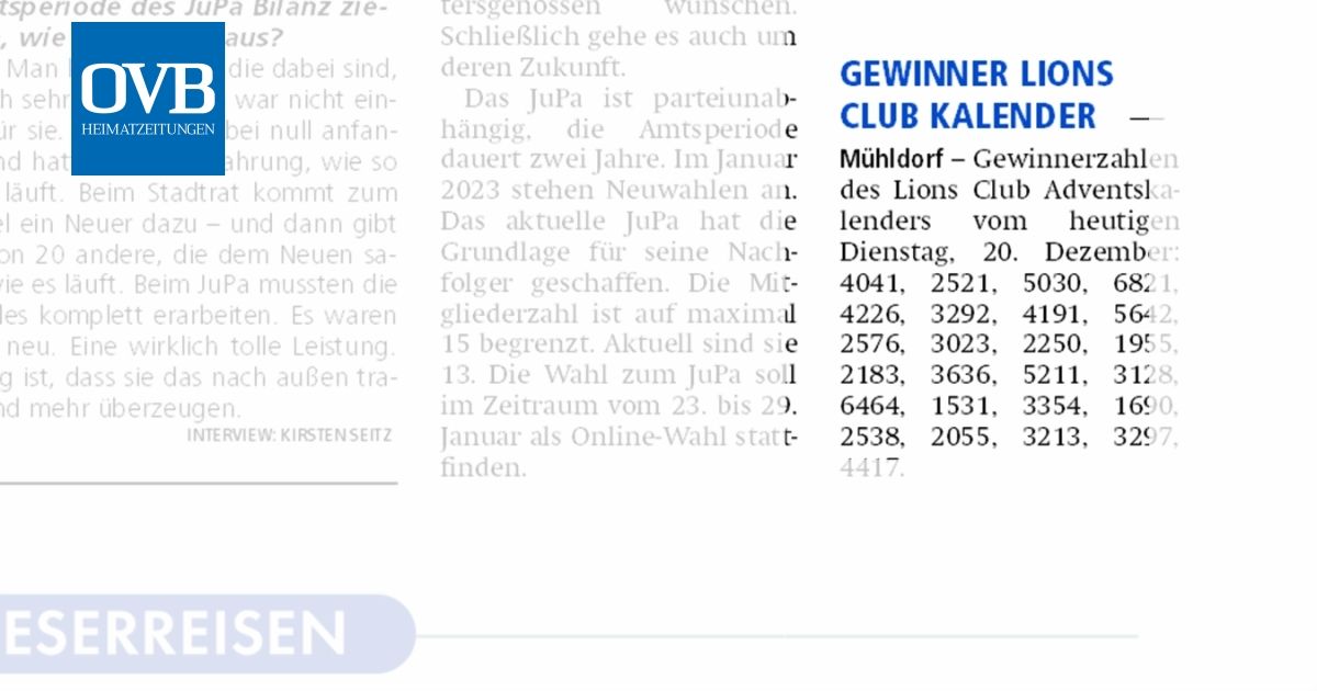 Gewinner Lions club Kalender - OVB Heimatzeitungen