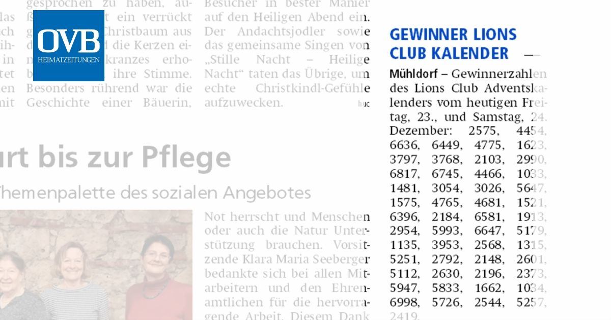 Gewinner Lions club Kalender - OVB Heimatzeitungen