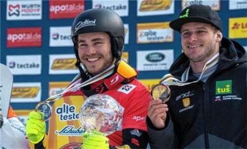 Stefan Baumeister (links) vom SC Aising-Pang gewann im Vorjahr die Kristallkugel im Parallel-Riesenslalom. Foto DSV