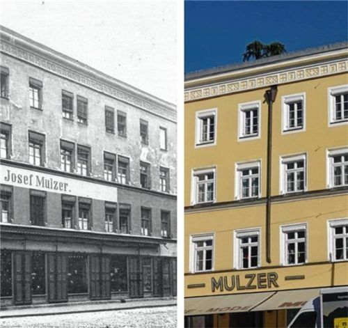 Das Textilhaus Mulzer am Ludwigsplatz (im Bild links eine historische Aufnahme aus dem Jahr 1920) hat Ende 2022 geschlossen. Foto Archiv Borrmann/ Wunsam/Collage: Trautmann