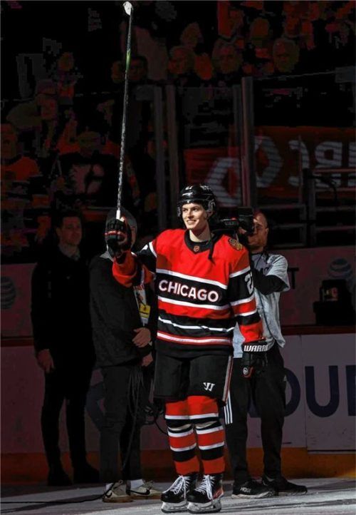 Chicagos Angreifer Lukas Reichel hat seinen zweiten Karriere-Treffer in der NHL erzielt. Foto Chicago Blackhawks