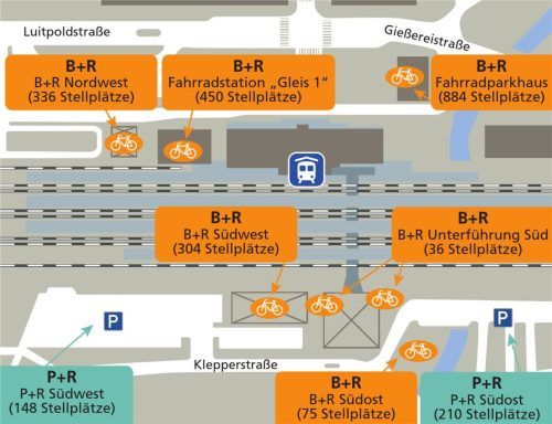 Eine Übersicht über die einzelnen Park-and-Ride-Anlagen sowie die Fahrradstellplätze rund um den Rosenheimer Bahnhof. Foto Verena Klinger