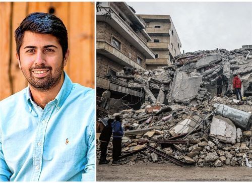 In der Türkei und in Syrien erschüttern starke Beben die Erde. Betroffen von den Ereignissen ist auch die Familie von Abuzar Erdogan. Foto privat/Anas Alkharboutli/Collage: Julian Baumeister