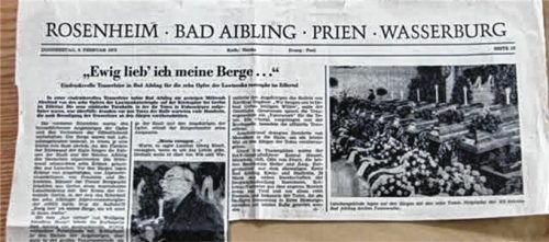 So berichtete der Mangfallbote über die Trauerfeier. Foto Repro: Hadersbeck