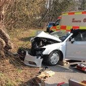 Mit Cabrio frontal gegen Baum